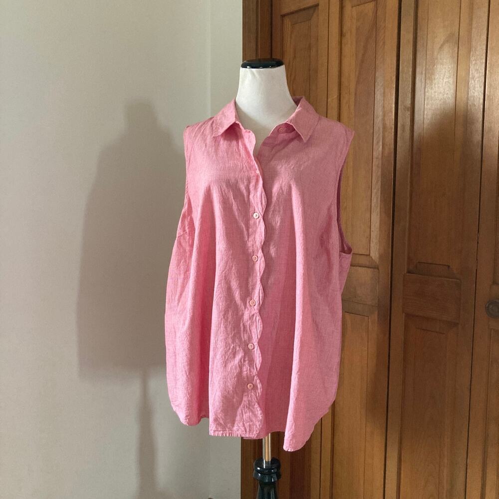 Kim Rogers Red Cotton Sleeveless Buttondown, Size 2X